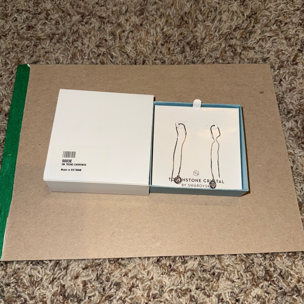 Touchstone Crystal by Swarovski On Trend thread Earrings, New in Box.